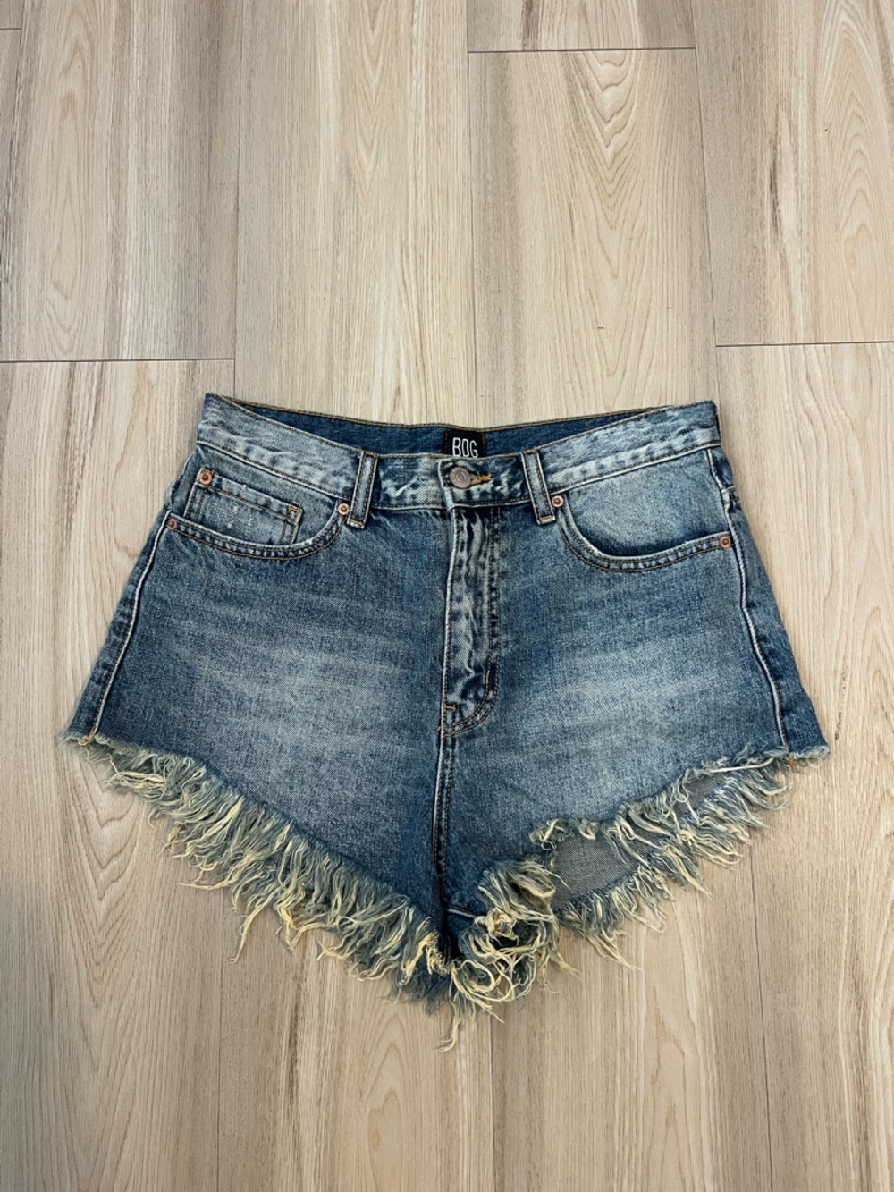 BDG Distressed High-Rise Denim Shorts in Blue Wash